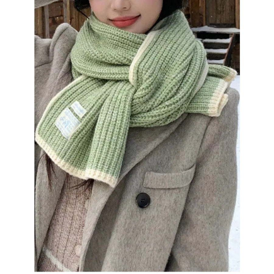 Contrast Trim Knitted Winter Scarf Gum Leaf / One Size Apparel and Accessories
