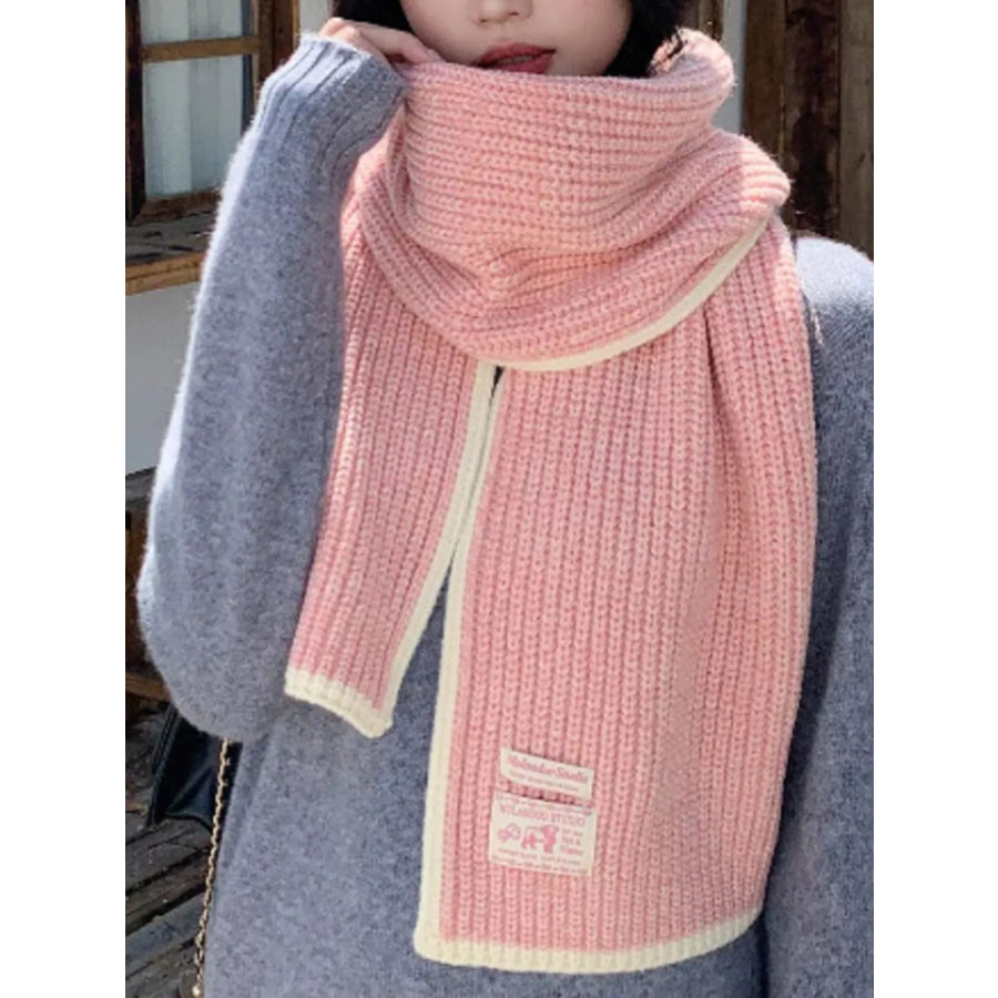 Contrast Trim Knitted Winter Scarf Pink / One Size Apparel and Accessories