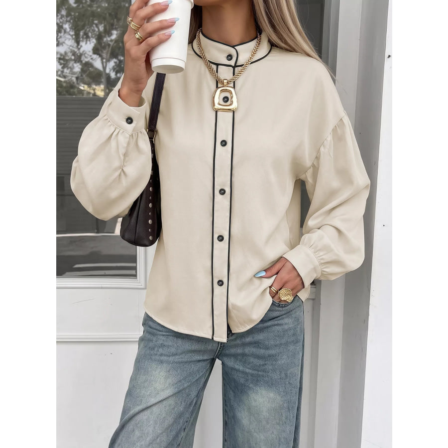 Contrast Trim Long Sleeve Shirt Apparel and Accessories
