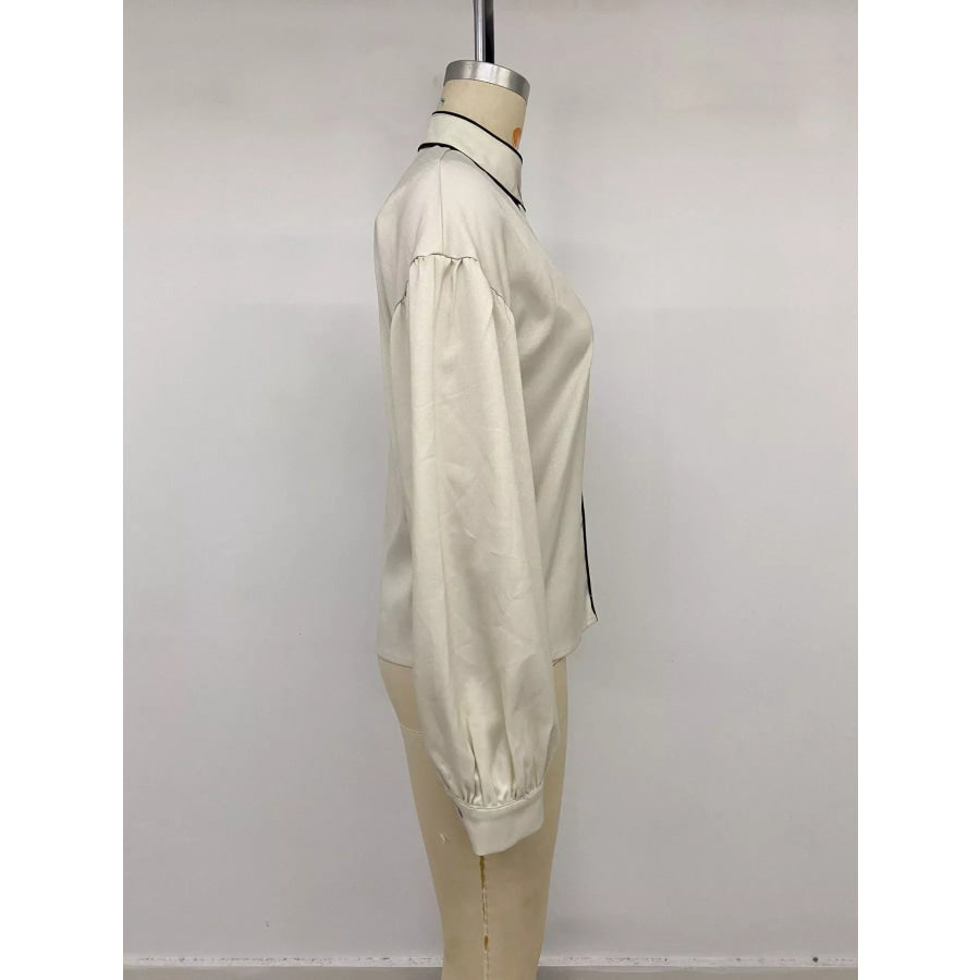 Contrast Trim Long Sleeve Shirt Apparel and Accessories