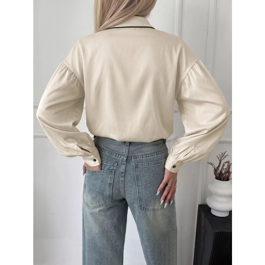 Contrast Trim Long Sleeve Shirt Apparel and Accessories