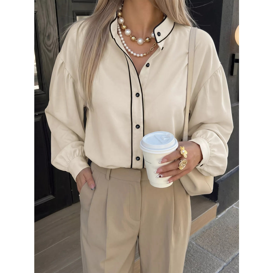 Contrast Trim Long Sleeve Shirt Apparel and Accessories
