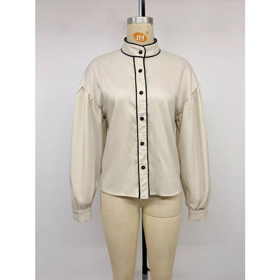 Contrast Trim Long Sleeve Shirt Apparel and Accessories