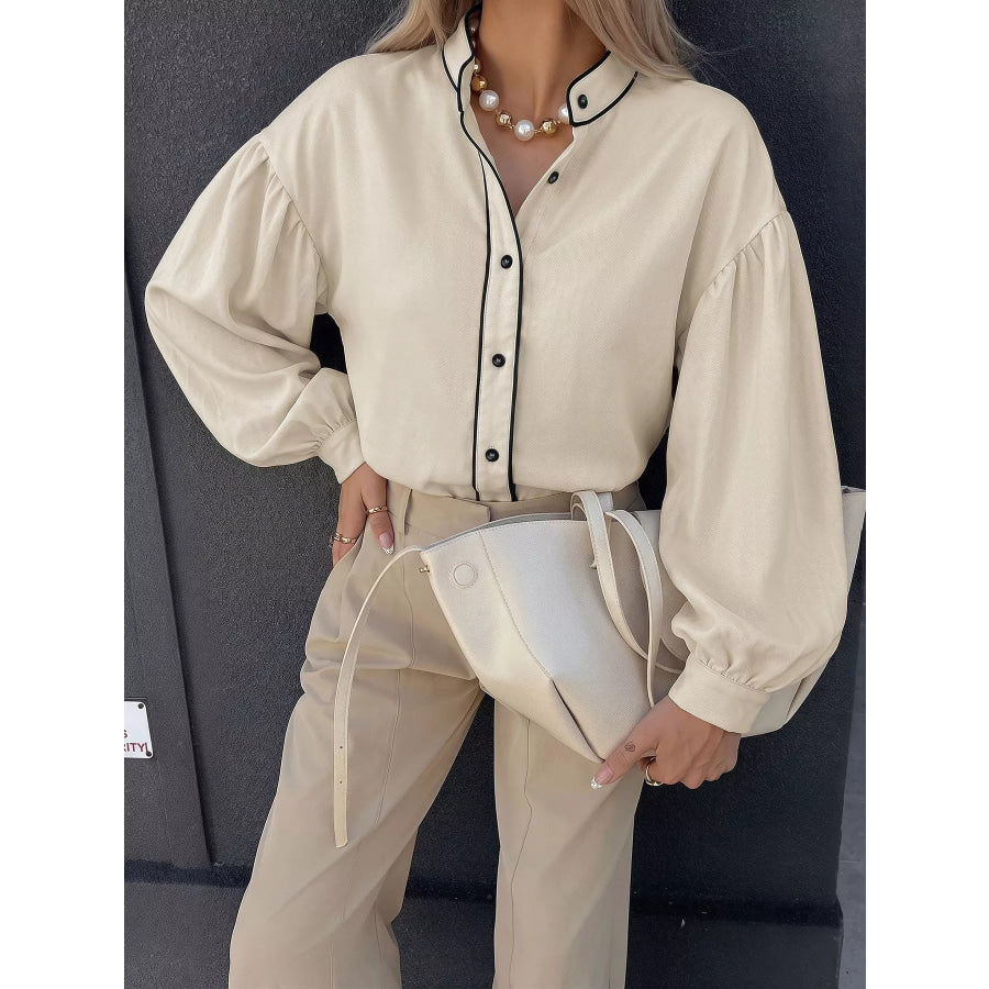 Contrast Trim Long Sleeve Shirt Apparel and Accessories