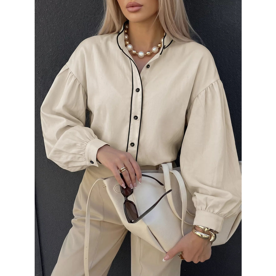 Contrast Trim Long Sleeve Shirt Apparel and Accessories