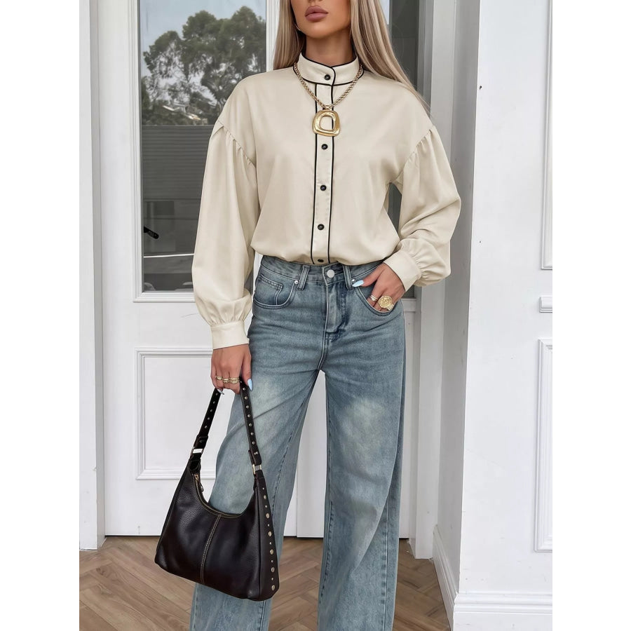 Contrast Trim Long Sleeve Shirt Apparel and Accessories