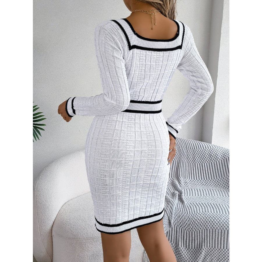 Contrast Trim Long Sleeve Sweater Dress Apparel and Accessories