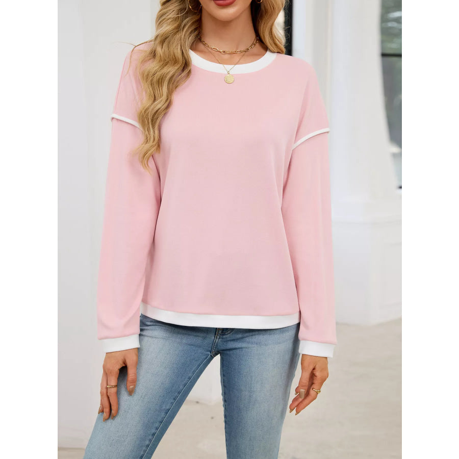 Contrast Trim Long Sleeve Sweatshirt Apparel and Accessories
