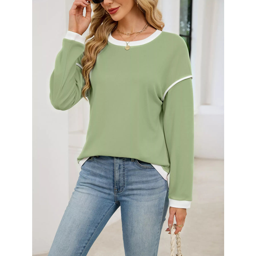 Contrast Trim Long Sleeve Sweatshirt Apparel and Accessories