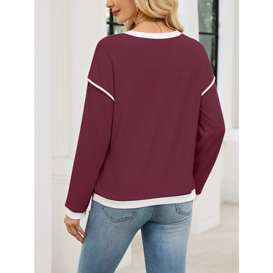 Contrast Trim Long Sleeve Sweatshirt Apparel and Accessories
