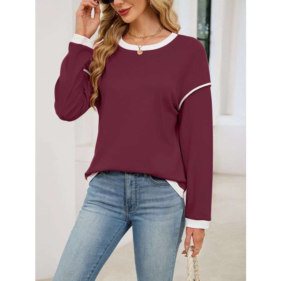Contrast Trim Long Sleeve Sweatshirt Apparel and Accessories