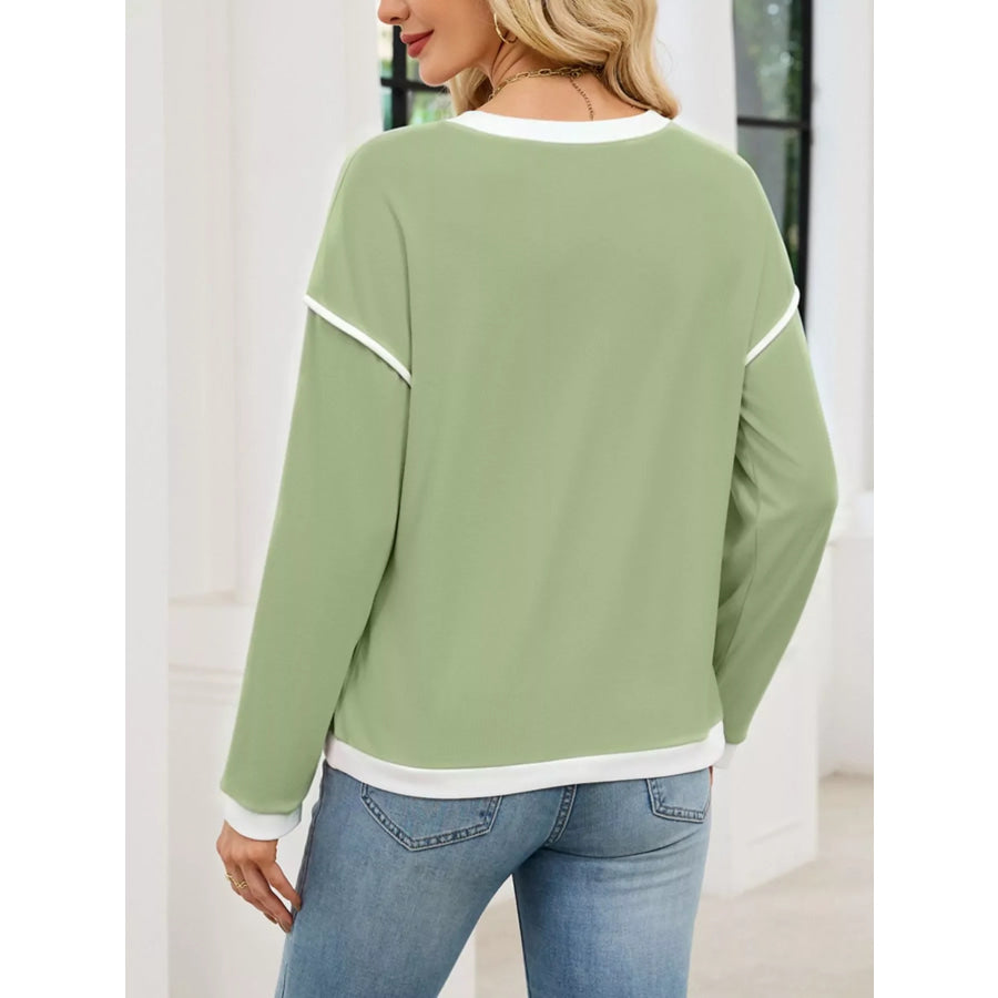 Contrast Trim Long Sleeve Sweatshirt Apparel and Accessories