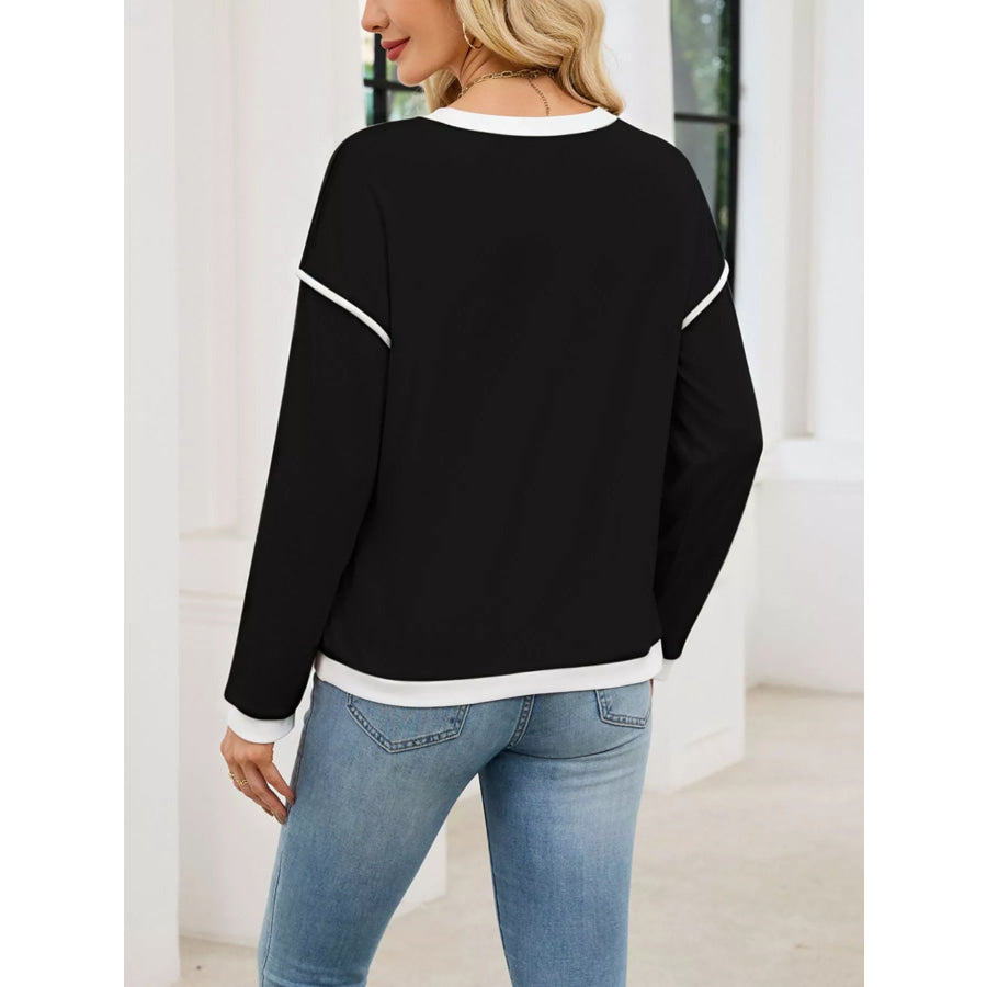 Contrast Trim Long Sleeve Sweatshirt Apparel and Accessories