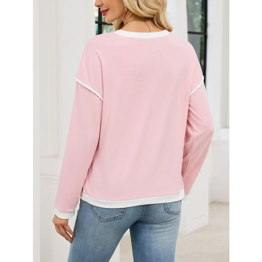 Contrast Trim Long Sleeve Sweatshirt Apparel and Accessories