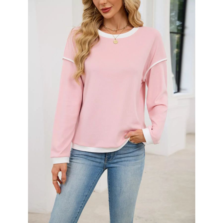 Contrast Trim Long Sleeve Sweatshirt Apparel and Accessories