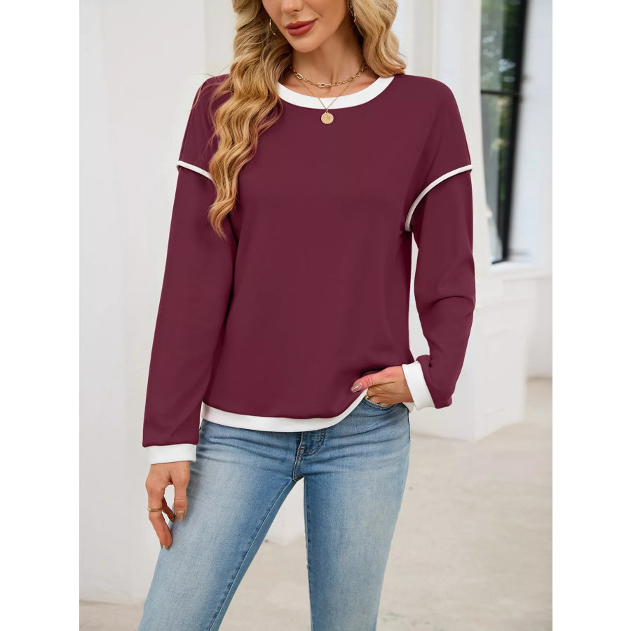 Contrast Trim Long Sleeve Sweatshirt Apparel and Accessories