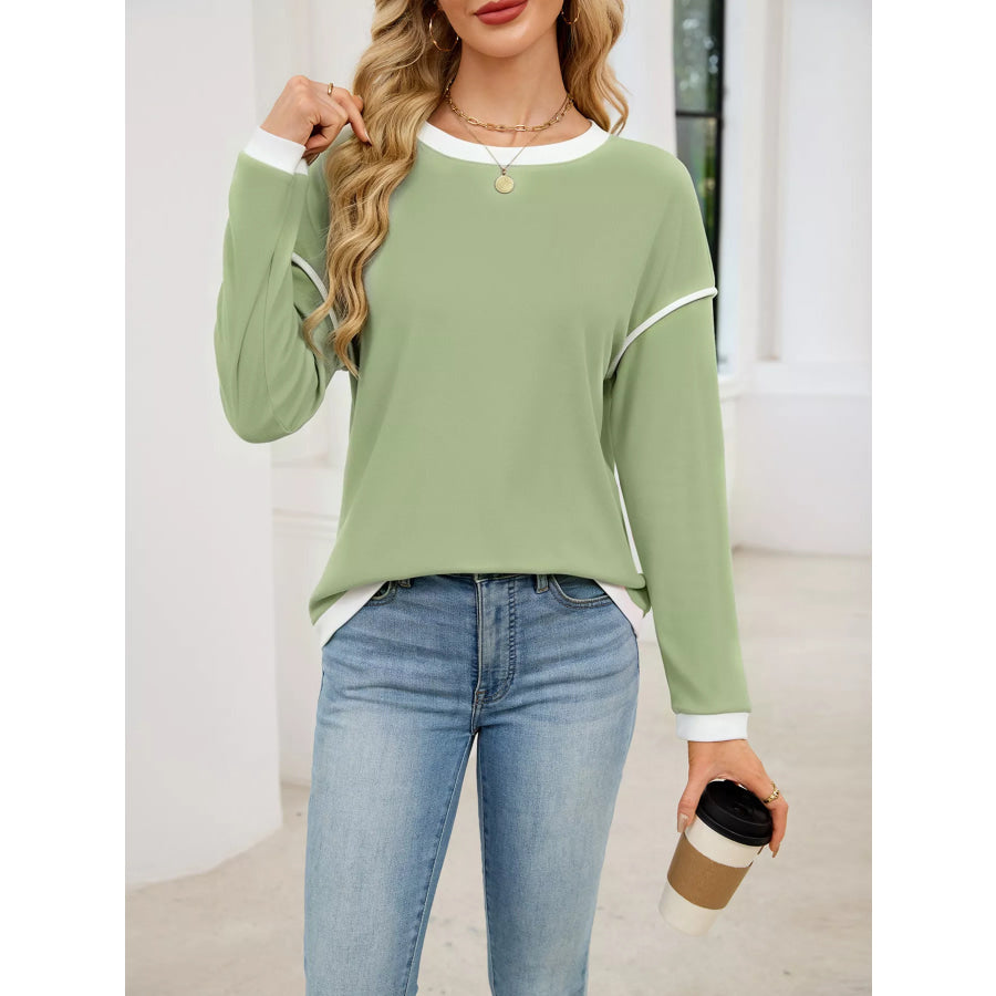 Contrast Trim Long Sleeve Sweatshirt Apparel and Accessories