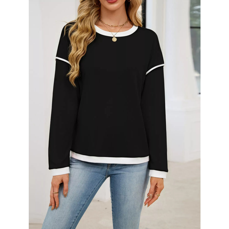 Contrast Trim Long Sleeve Sweatshirt Apparel and Accessories