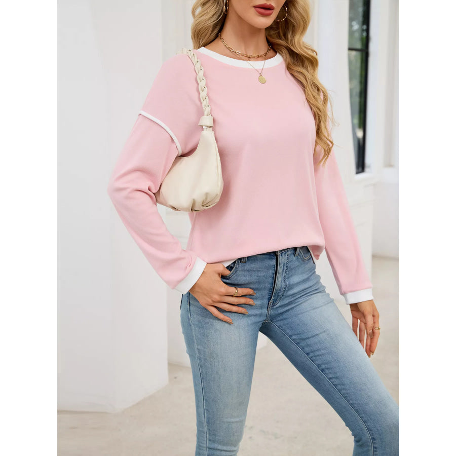 Contrast Trim Long Sleeve Sweatshirt Apparel and Accessories