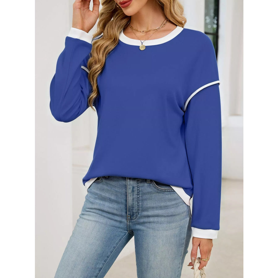Contrast Trim Long Sleeve Sweatshirt Apparel and Accessories