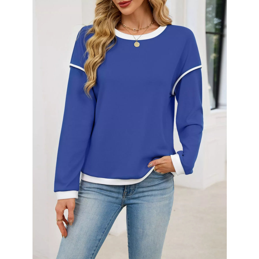 Contrast Trim Long Sleeve Sweatshirt Apparel and Accessories