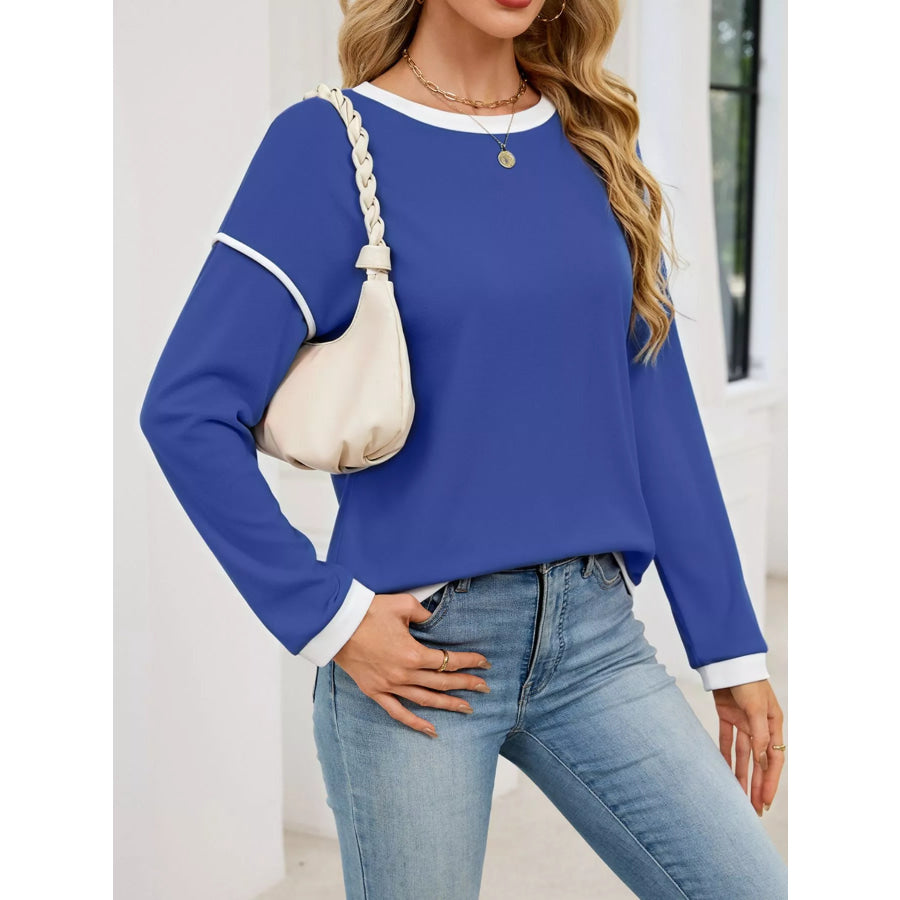 Contrast Trim Long Sleeve Sweatshirt Apparel and Accessories