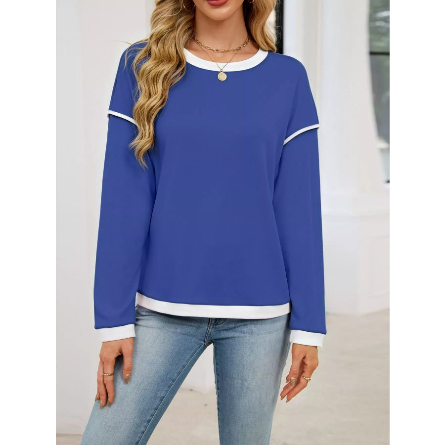 Contrast Trim Long Sleeve Sweatshirt Apparel and Accessories