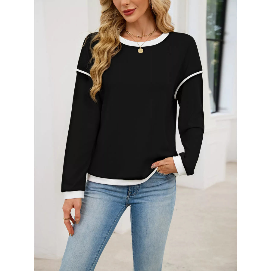 Contrast Trim Long Sleeve Sweatshirt Apparel and Accessories