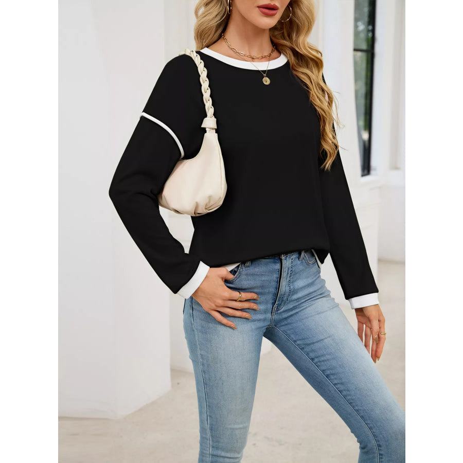 Contrast Trim Long Sleeve Sweatshirt Apparel and Accessories