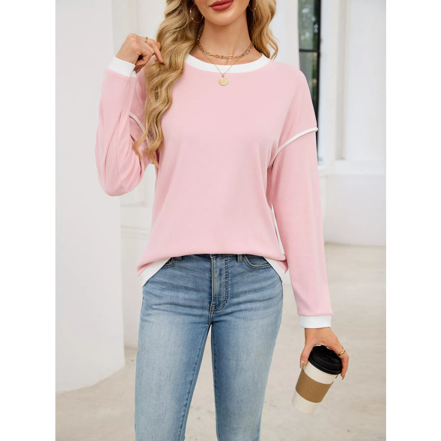 Contrast Trim Long Sleeve Sweatshirt Apparel and Accessories