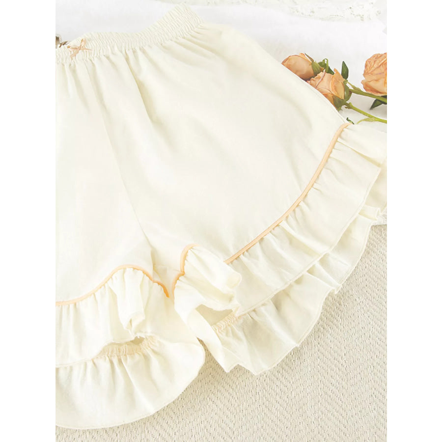 Contrast Trim Long Sleeve Top and Shorts Lounge Set Apparel and Accessories