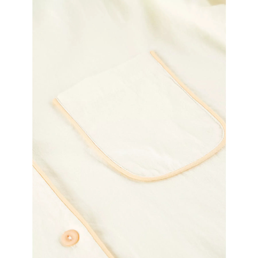Contrast Trim Long Sleeve Top and Shorts Lounge Set Apparel and Accessories