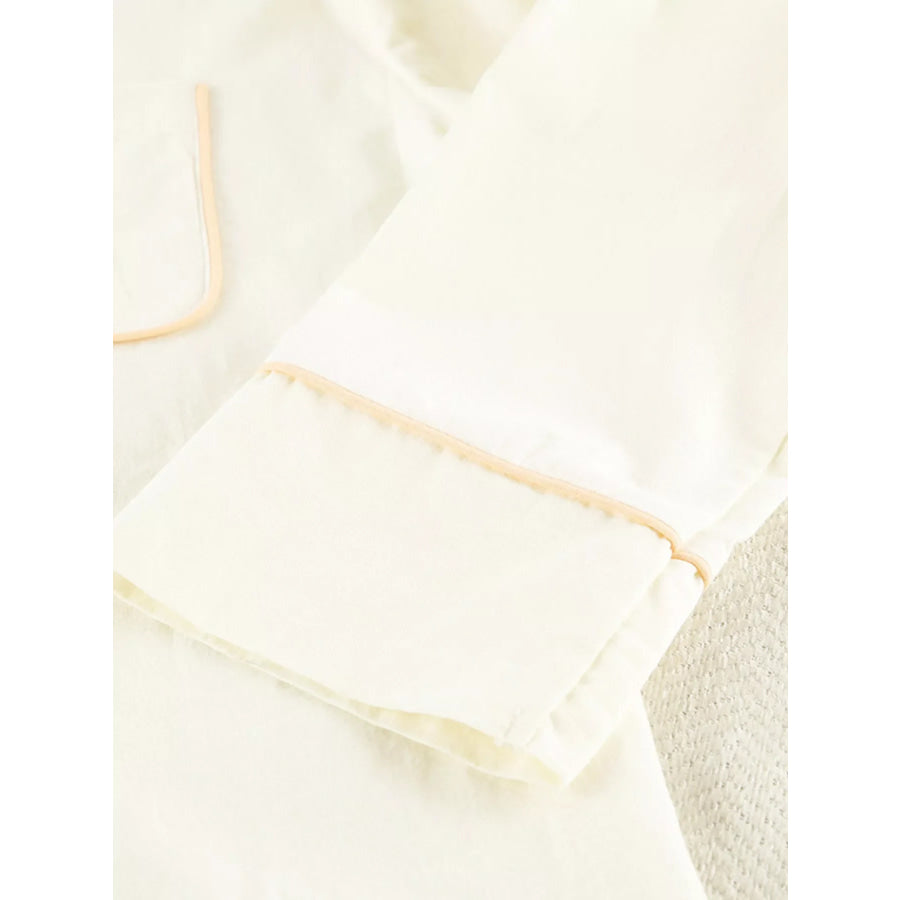 Contrast Trim Long Sleeve Top and Shorts Lounge Set Apparel and Accessories