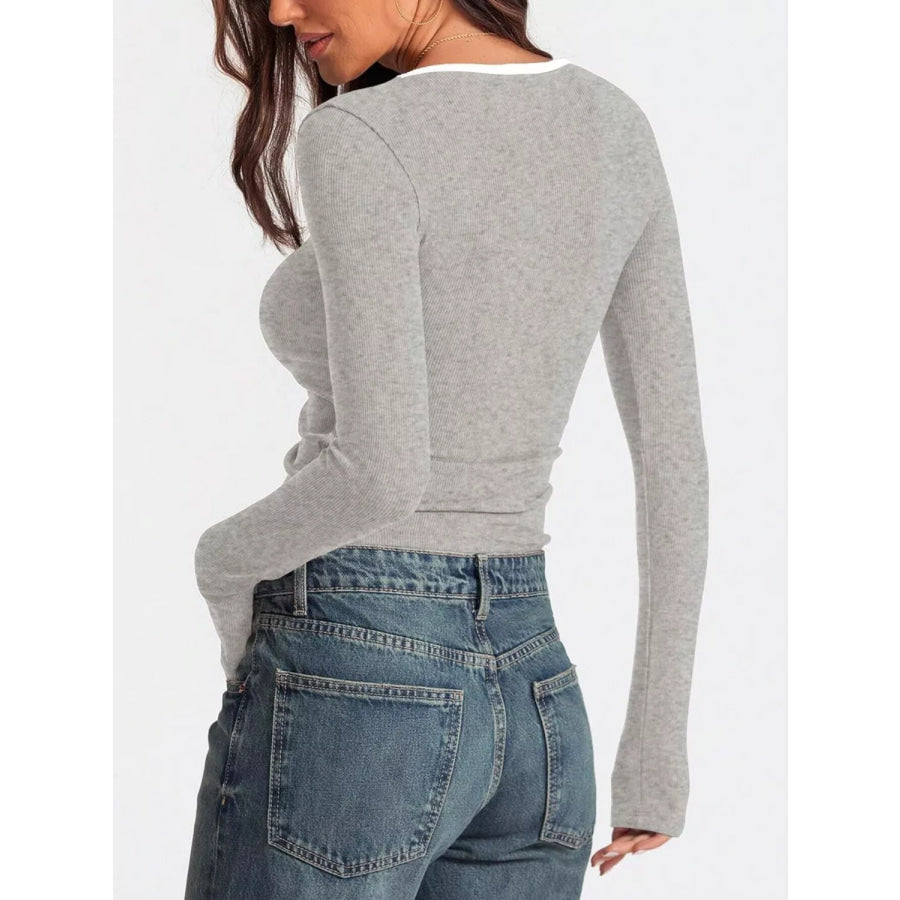Contrast Trim Long Sleeve Top Apparel and Accessories