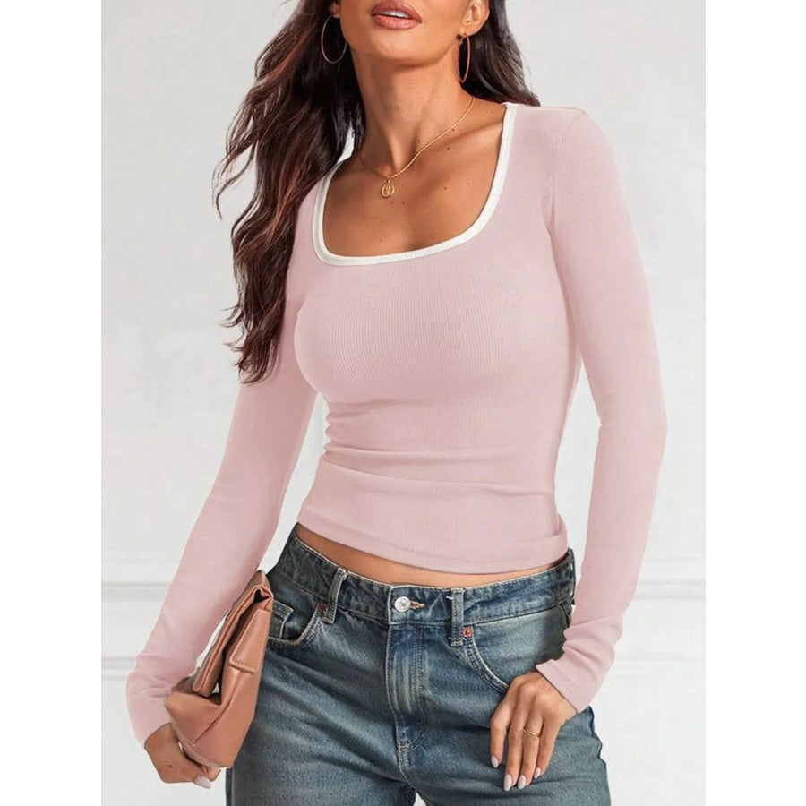 Contrast Trim Long Sleeve Top Apparel and Accessories
