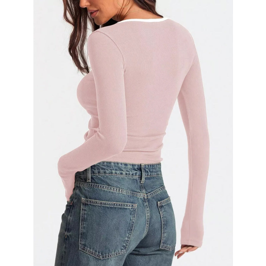 Contrast Trim Long Sleeve Top Apparel and Accessories