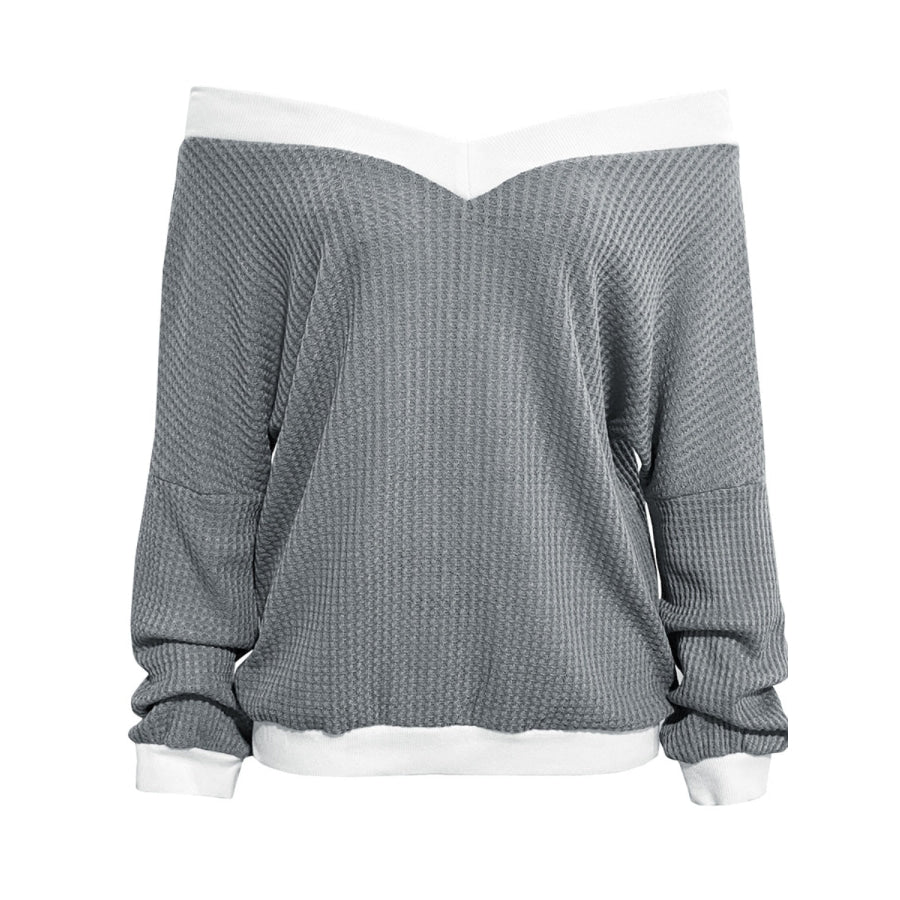 Contrast Trim Off-Shoulder Long Sleeve Sweatshirt Apparel and Accessories