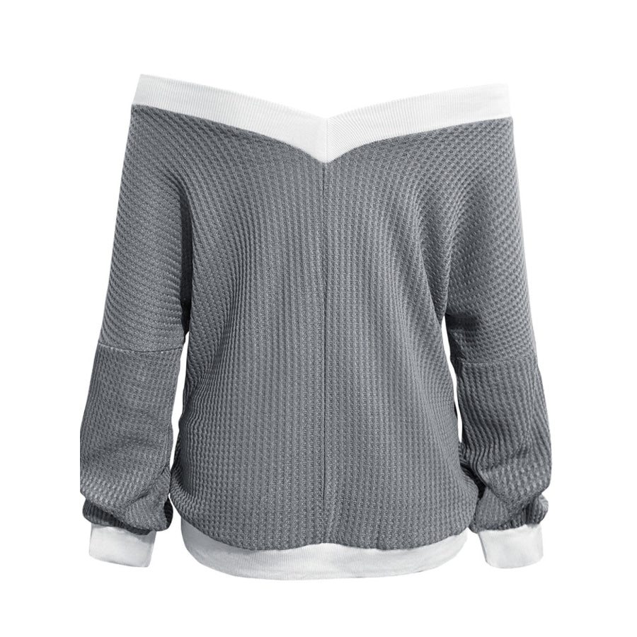 Contrast Trim Off-Shoulder Long Sleeve Sweatshirt Apparel and Accessories