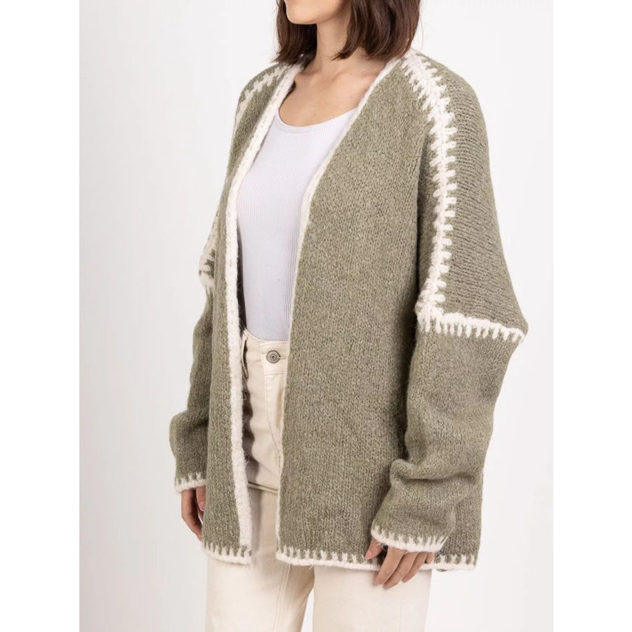 Contrast Trim Open Front Cardigan Apparel and Accessories