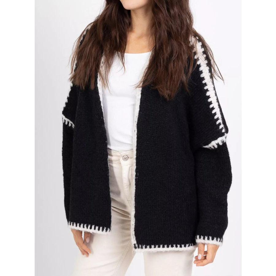 Contrast Trim Open Front Cardigan Apparel and Accessories