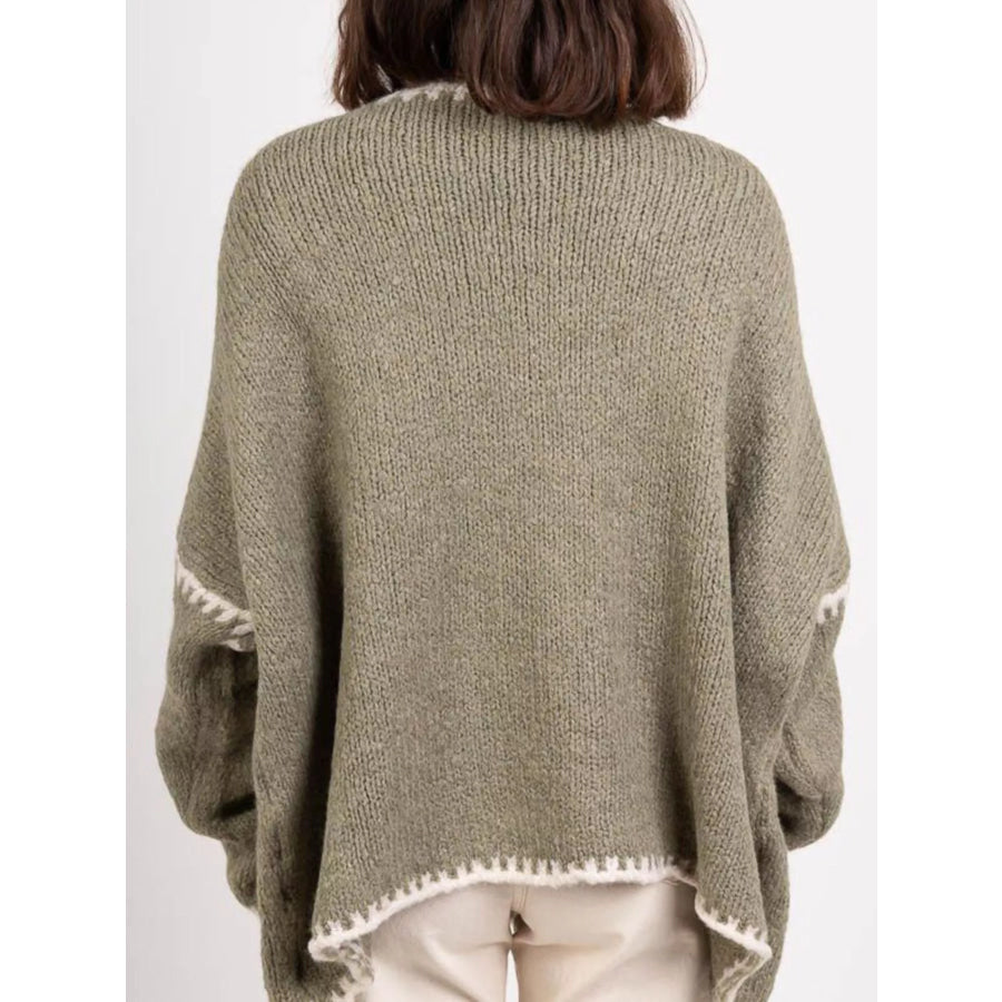Contrast Trim Open Front Cardigan Apparel and Accessories
