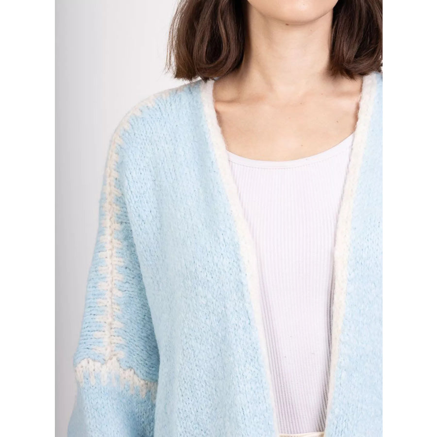 Contrast Trim Open Front Cardigan Apparel and Accessories