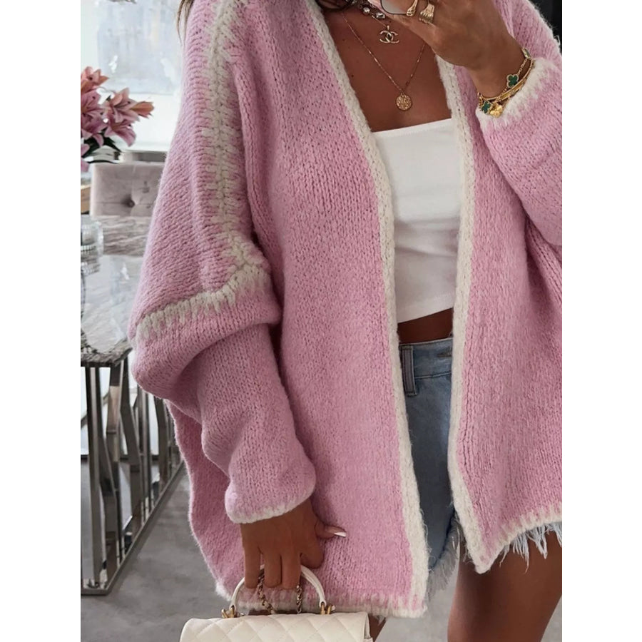 Contrast Trim Open Front Cardigan Apparel and Accessories