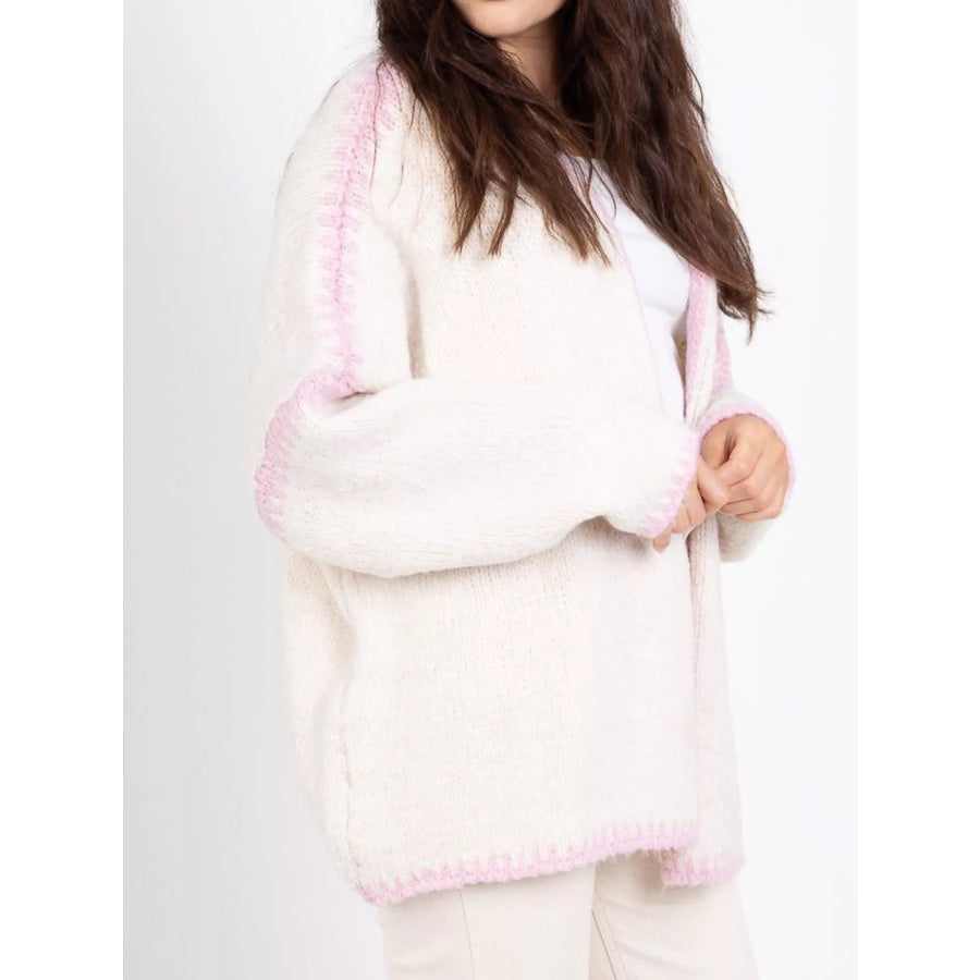 Contrast Trim Open Front Cardigan Apparel and Accessories