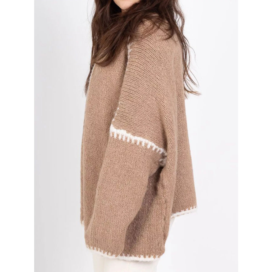 Contrast Trim Open Front Cardigan Apparel and Accessories