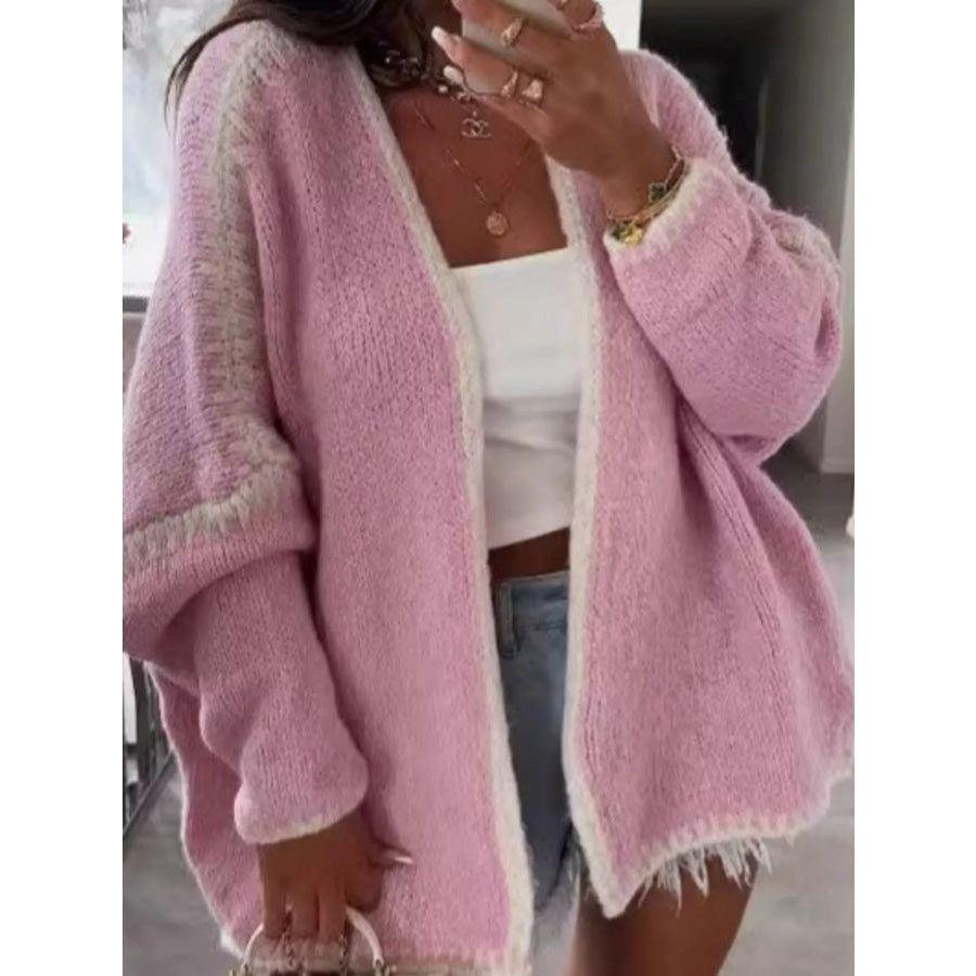 Contrast Trim Open Front Cardigan Apparel and Accessories
