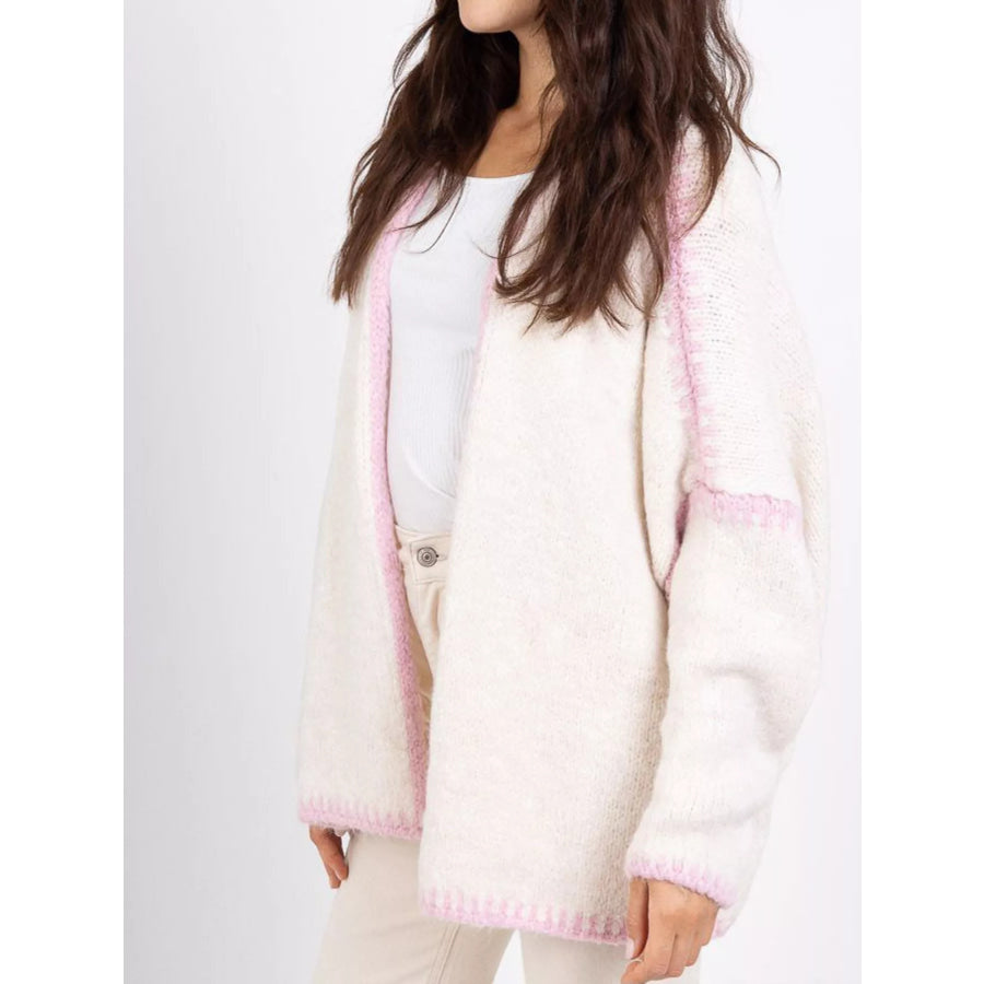 Contrast Trim Open Front Cardigan Apparel and Accessories