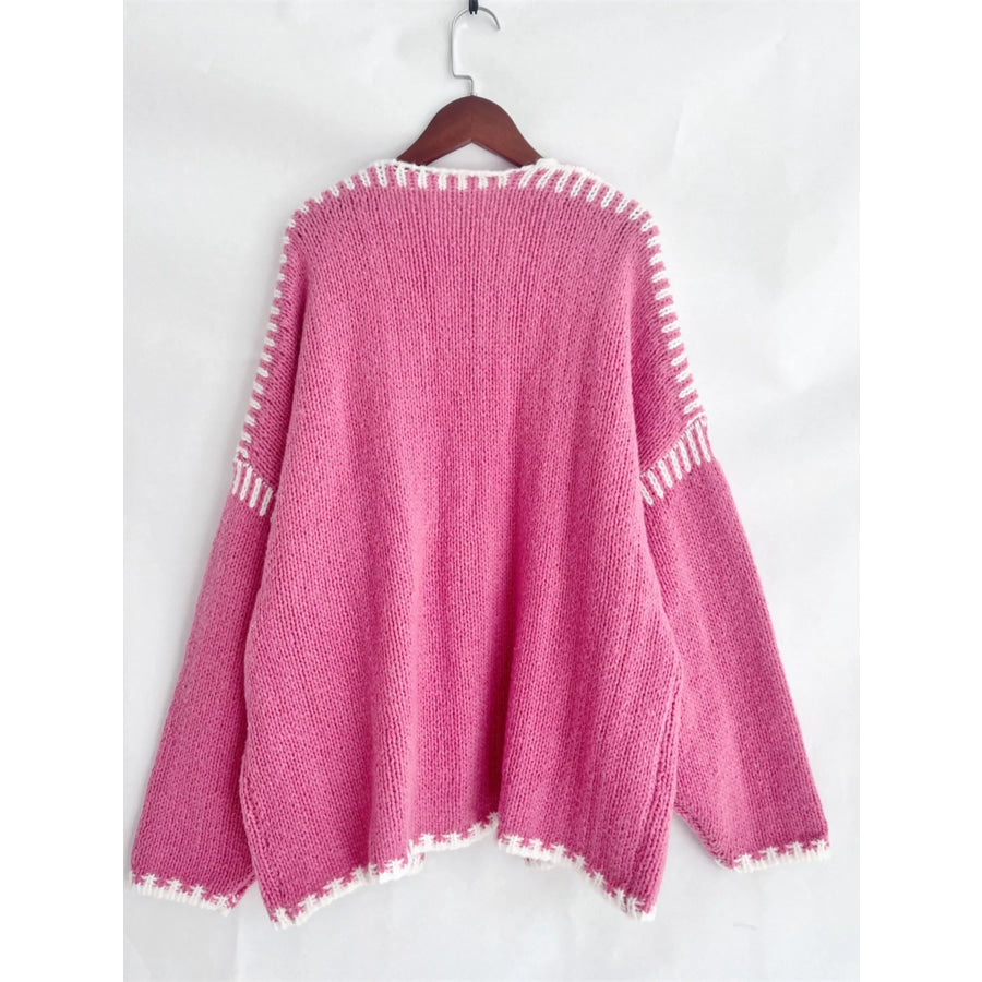 Contrast Trim Open Front Cardigan Apparel and Accessories