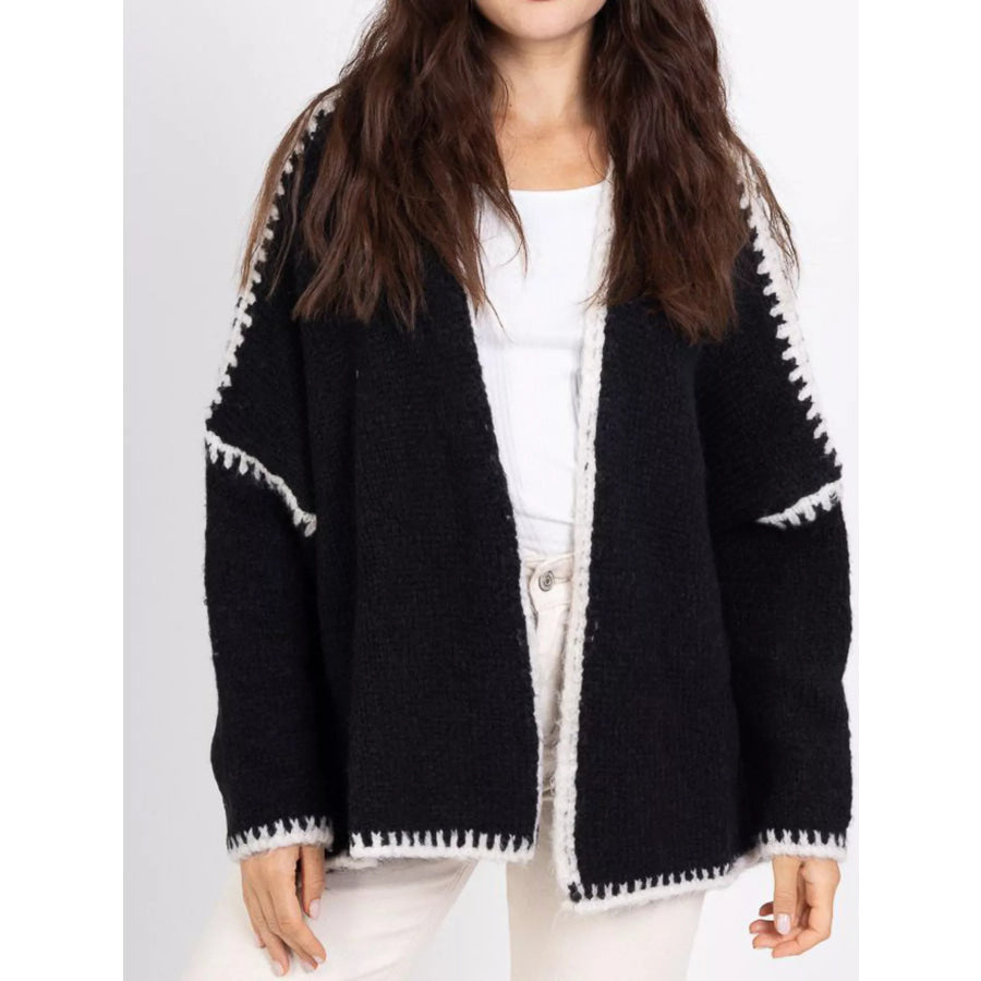 Contrast Trim Open Front Cardigan Apparel and Accessories