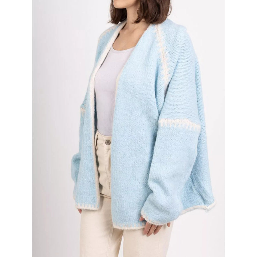 Contrast Trim Open Front Cardigan Apparel and Accessories
